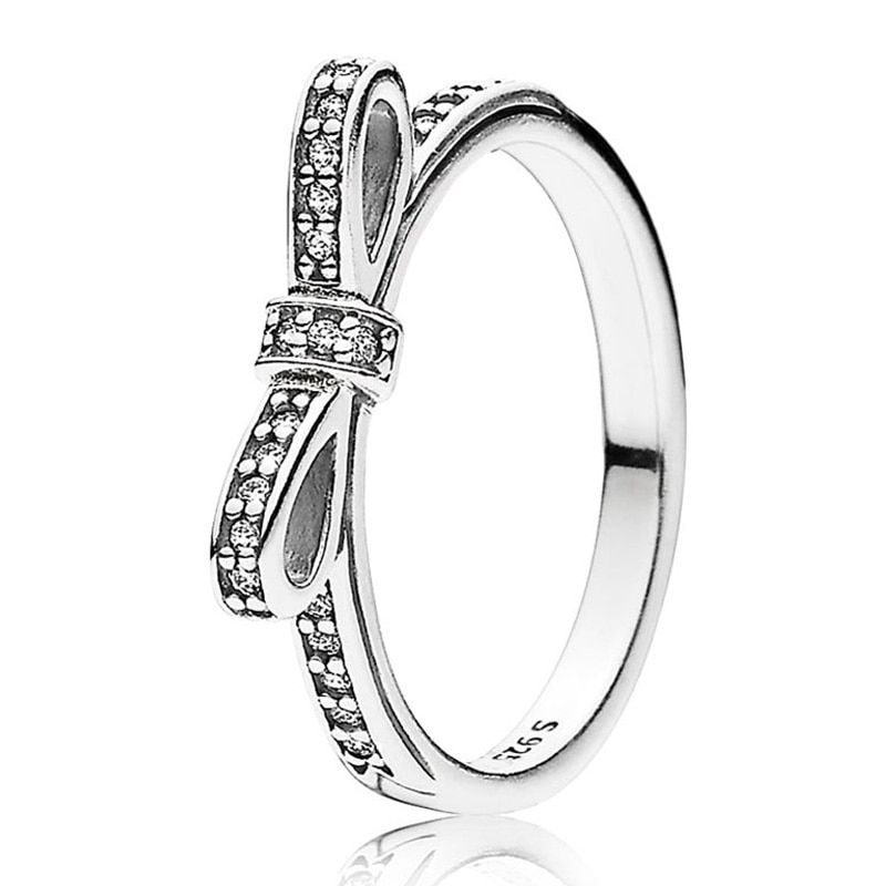 New 925 Sterling Silver Ring Rose Elegance Spring Flower Crown Bow Pave Love Eternal Braided Ring For Women Fine Jewelry
