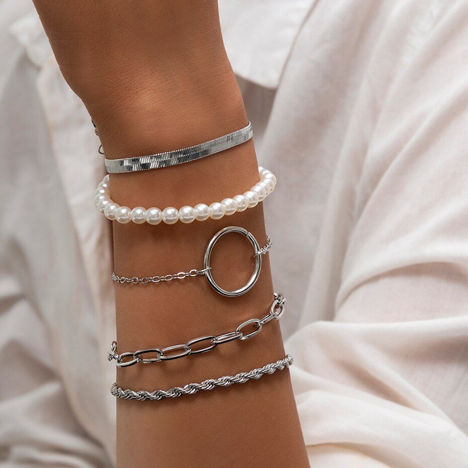 Punk Flat Blade Snake Chain Twisted Link Bracelets For Women Geometric Round bracelet on hand Fashion Multi Layer Jewelry Gift