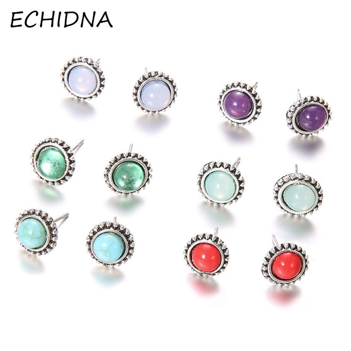 Pair Vintage Faux Gemstone Round Ear Stud Earrings Party Jewelry Gift