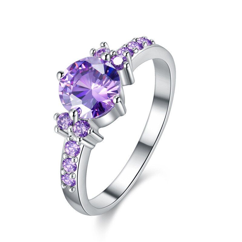 AMORUI Purple Crystal Natural Stone Women Rings AAA Zircon Romantic Wedding Bands Copper Rings For Party Anniversary Jewelry