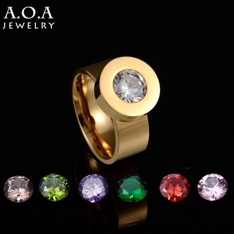 Fashion Stainless Steel 7 Colors Crystal Ring Female Wedding Ring Interchangeable CZ Stone Ring Drop Shipping