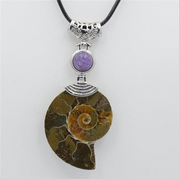 Fashion 1 Pc Charm High Quality Natural Ammonite Pink Crystal Bead Tiger Eye Stone Pendant For Necklace Women Men Jewelry