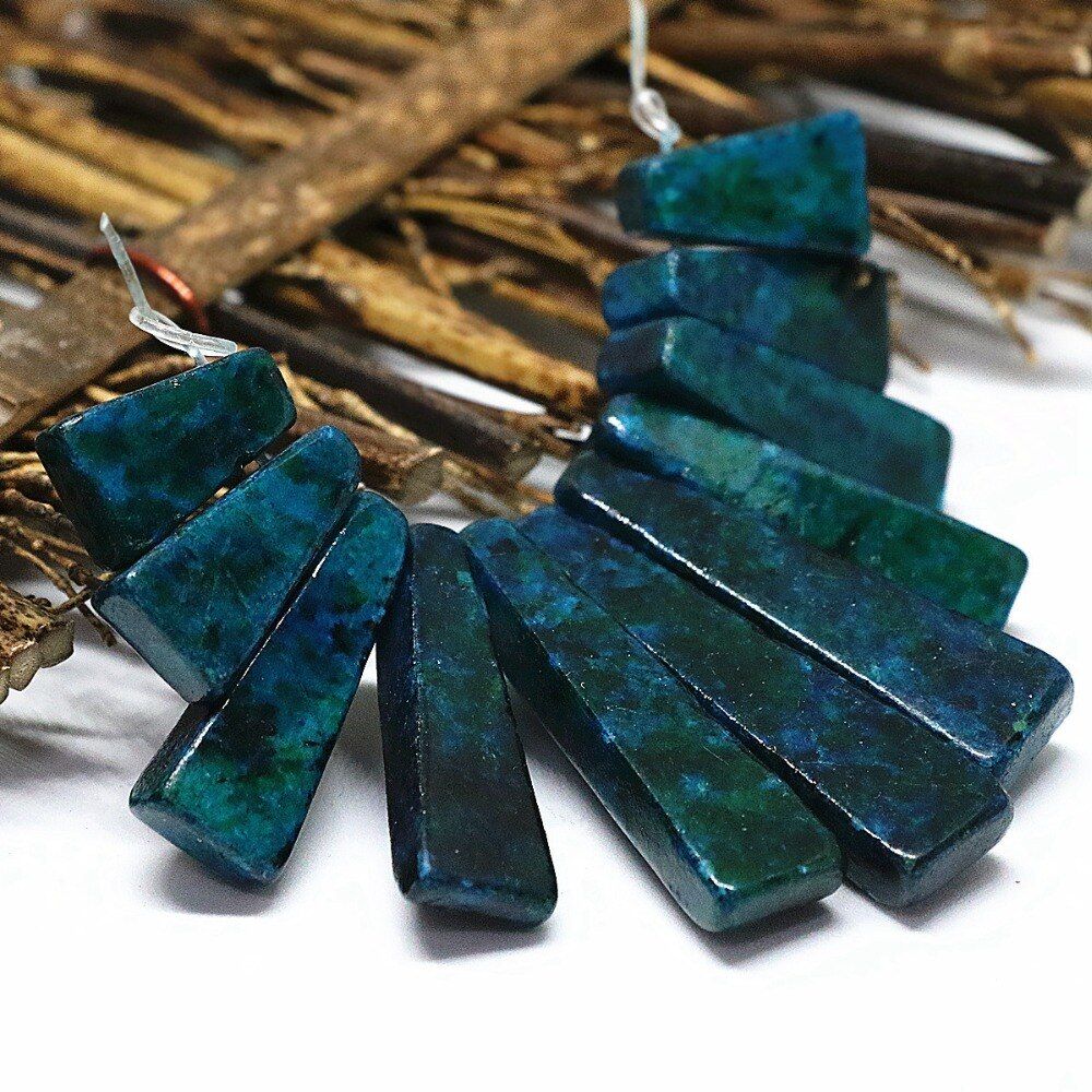 Elegant blue green chrysocolla stone 15-40mm 11 pieces stick pendant set women jewelry making B1556(null)