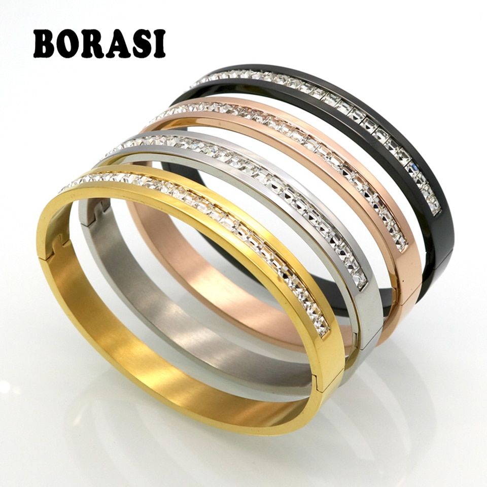 Fashion Costume Couples Jewelry Stainless Steel Lover Bracelets & Bangles Gift For Women/Men Square Silver Color Crystal