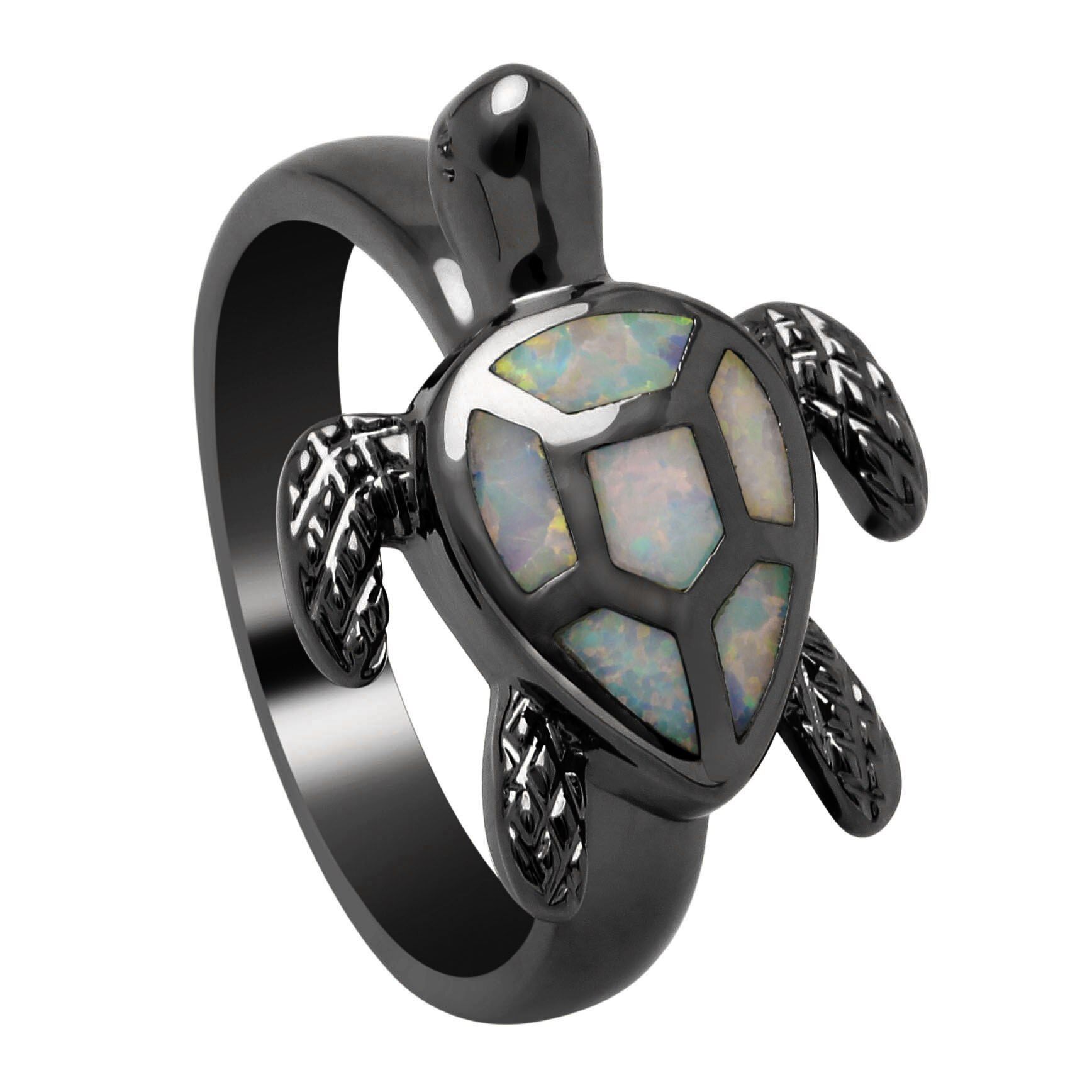 Blue Tortoise Fire Opal Ring for Women Black Gold Color Jewelry Engagement Animal Design Finger Gift Distribution Turtle Ring