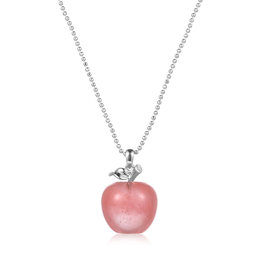 Natural Stone Apple Pendant Crystal Pendants Quartz Bead Chain Necklaces Healing Amulet Lucky Safe And Sound Fashion Jewelry
