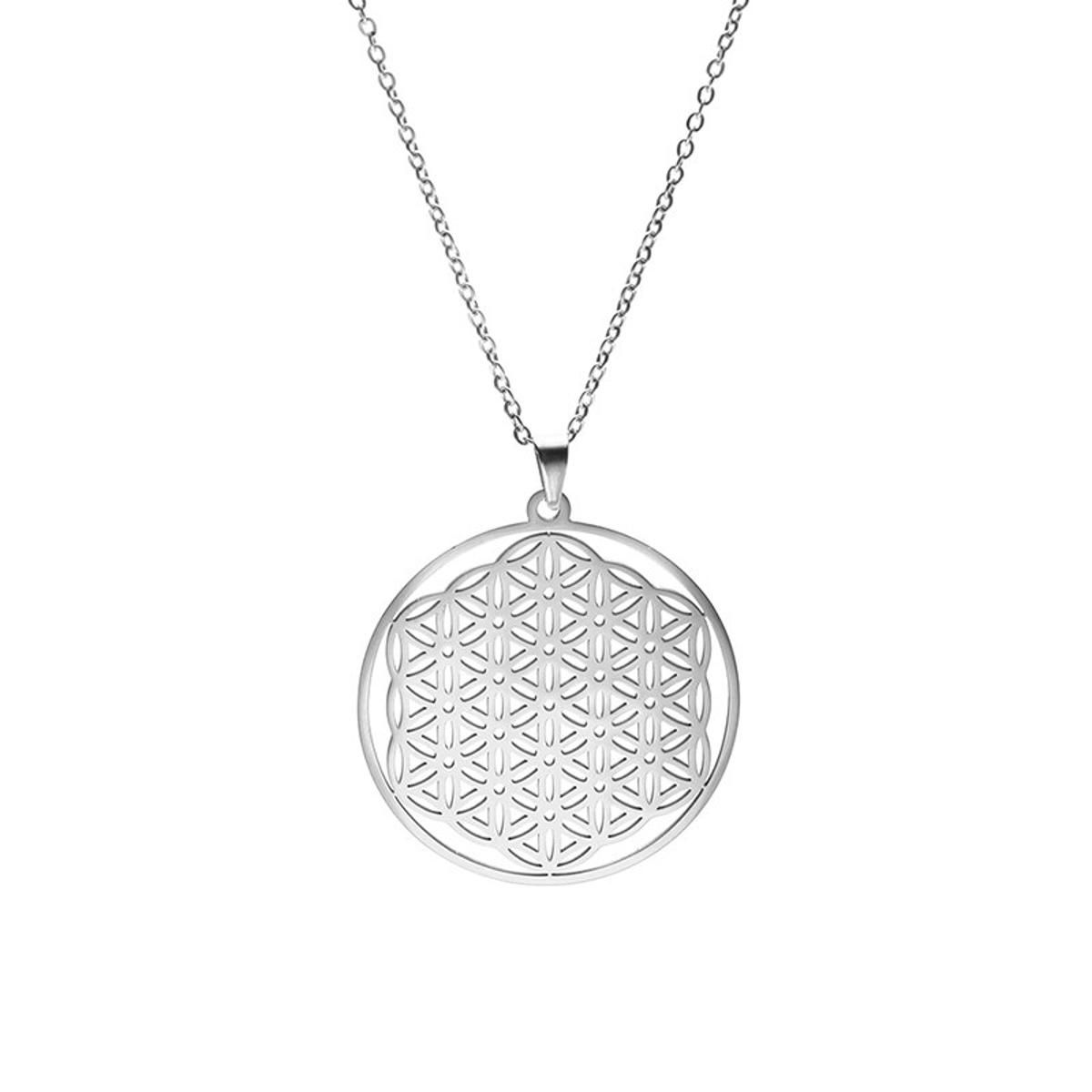 Unift Flower Of Life Mandala Chain Pendant Choker Necklace For Women Stainless Steel Sacred Geometry Jewelry Vintage Gifts