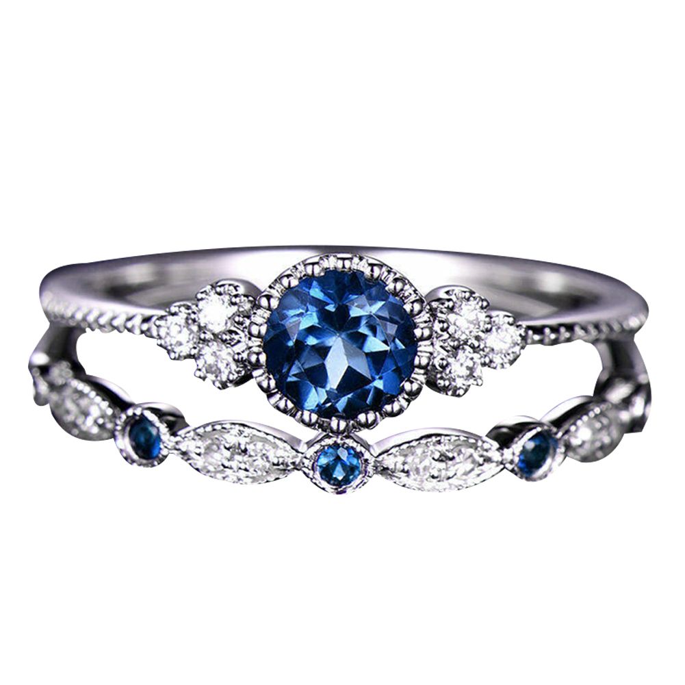 2Pcs/Set Women Round Cut Cubic Zirconia Inlaid Wedding Finger Rings Jewelry Gift