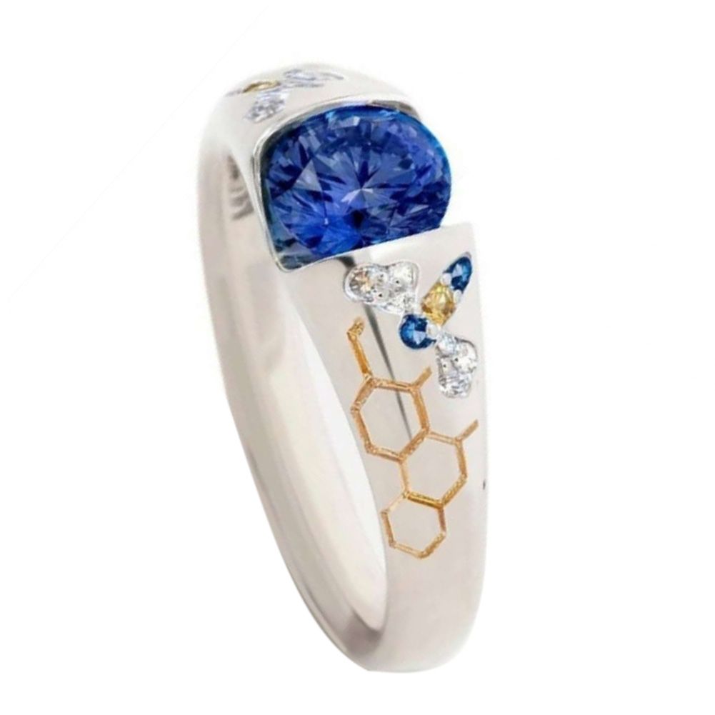 Women Faux Sapphire Rhinestone Beehive Butterfly Finger Ring Party Jewelry Gift