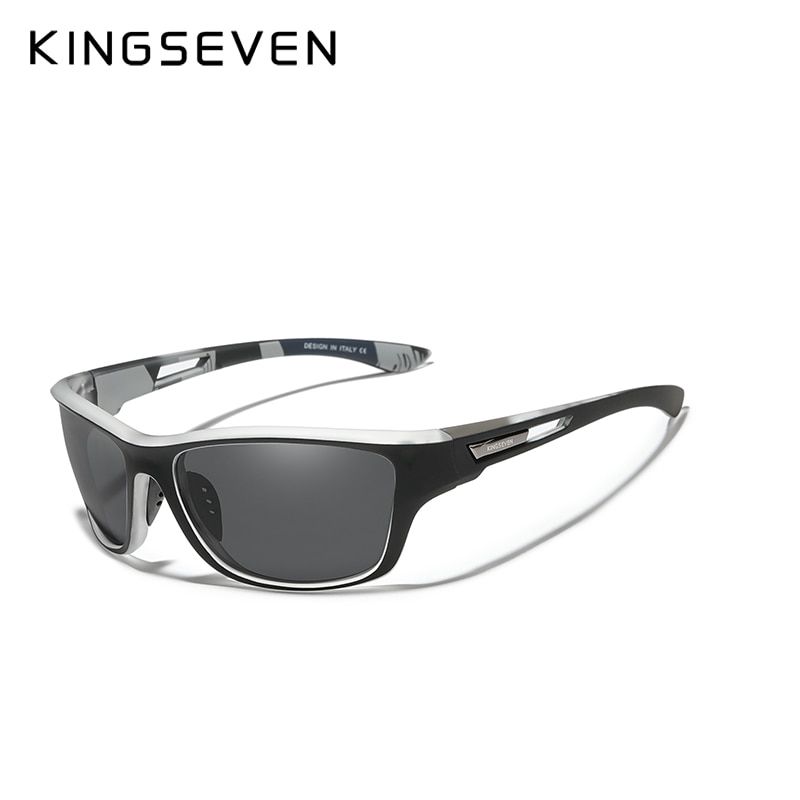 KINGSEVEN Ultralight Frame larized Sunglasses Men Fashion New Srts Style Square Sun Glasses Male Outdoor Travel UV Goggles-White Black