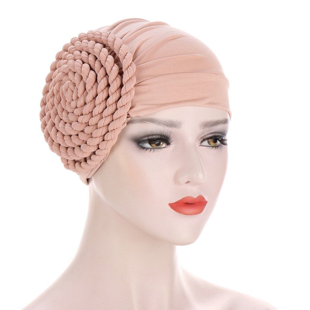 New Headwrap Turban Hats for Women Solid Braid Ruffle Silky Caps Bandanas Headscarf Chemo Beanies Headwear for Cancer