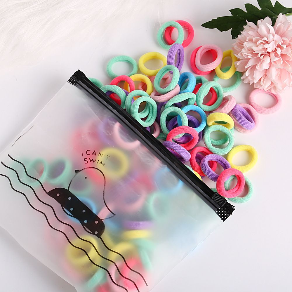 100Pcs Multi Colors Kids ple Solid Color Seamless Hair Ring Band Hair Styling