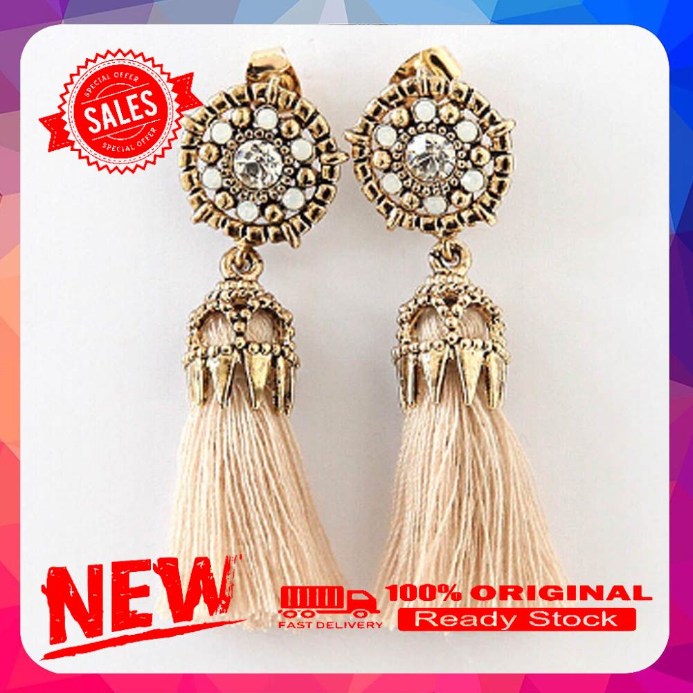 Women's Vintage Baroque Style Hollow Rhinestone Tassel Long Dangle Earrings