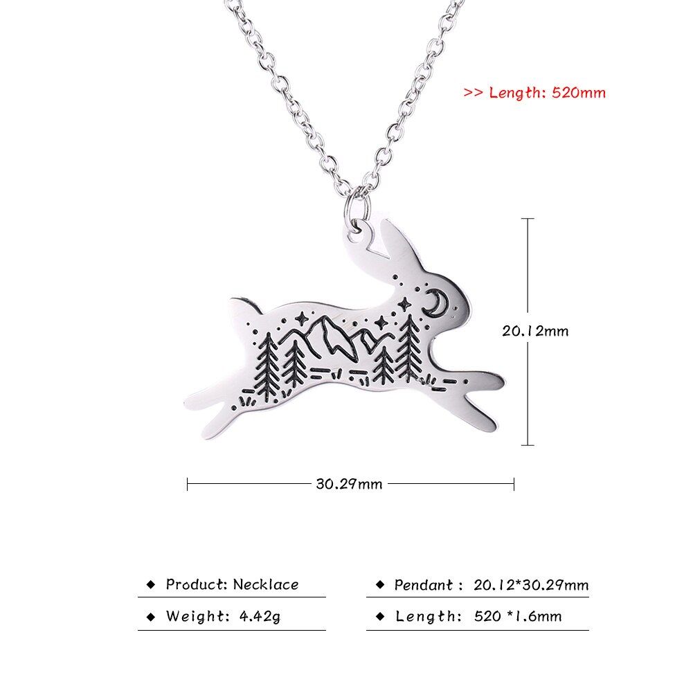 Teamer Stainless Steel Jewelry Statement Necklace for Men Women Animal Pendant Necklaces Bird Bear Rabbit Fox Wolf Mountain Moon