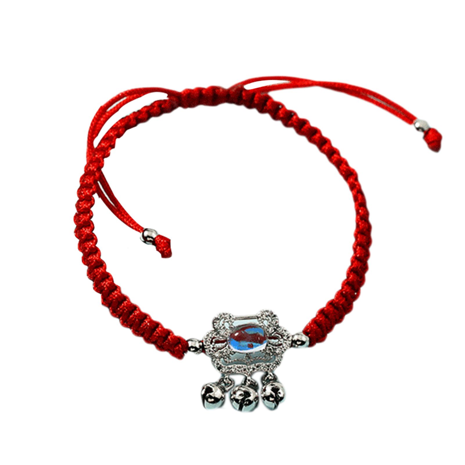 Women Simple Braided Lock Shape Bell Dangle Wrist Bracelet Good Luck Jewelry