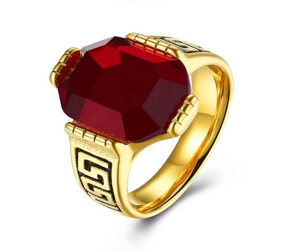 Stainless Steel Red Stone Finger Ring
