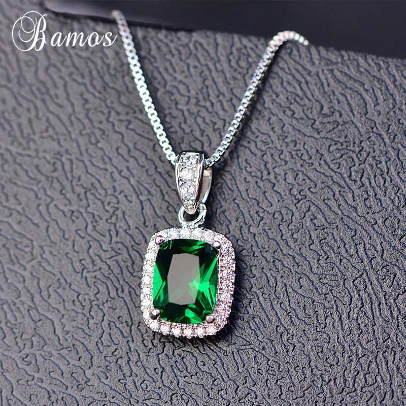 Bamos 6 Color Cubic Zirconia Pendant Necklace For Women Luxury Birthstone Jewelry Simple Geometric Necklaces & Pendants