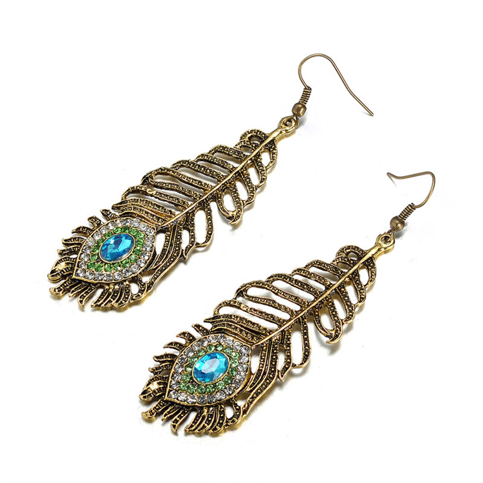 Women Dangle Earrings Peock Feather Hallow Out Dangle Earrings