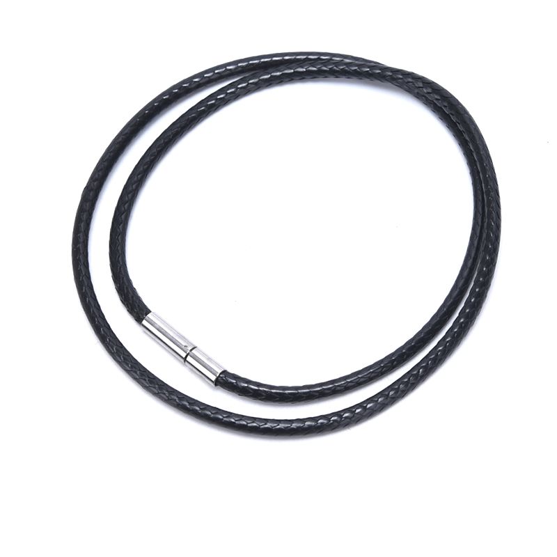 Black Wax Leather Cord Stainless Steel Rotary Clasp Necklace Choker Rope Jewelry