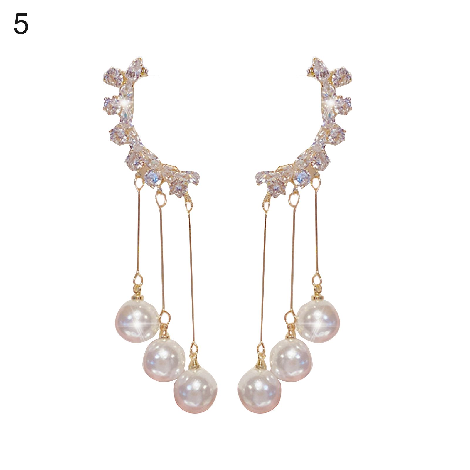 Women Hoop Earrings Imitation Pearl Charming Rhinestone Lady Dangle Earrings