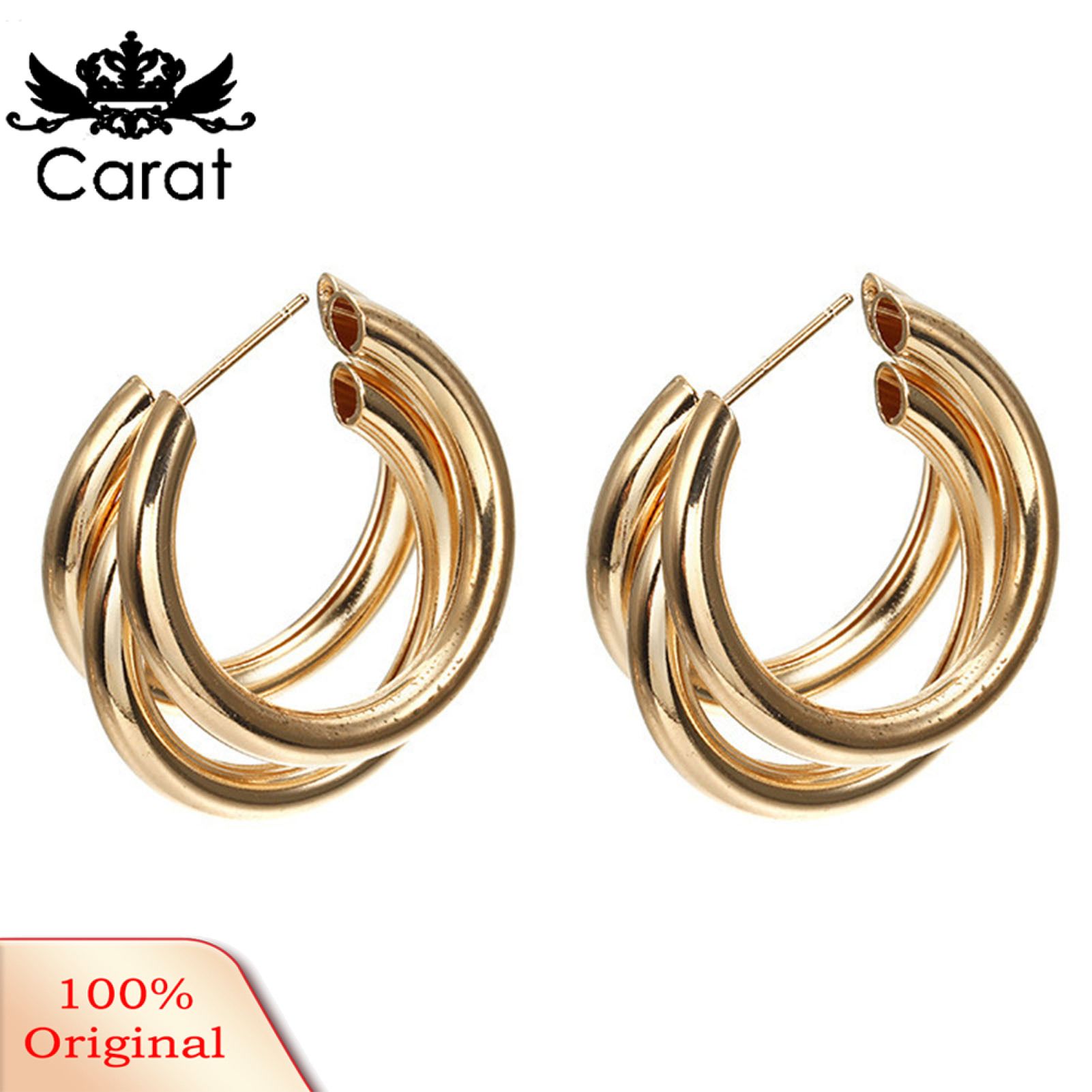 Carat 1 Pair Women Simple All-match C-shaped Piercing Round Earring Jewelry Accessory