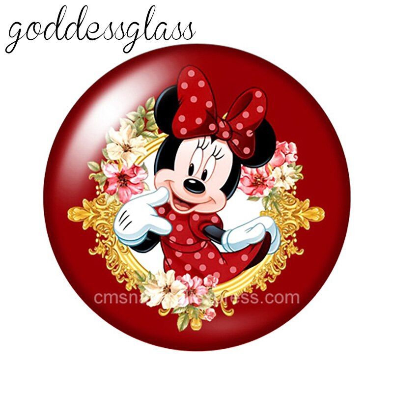Disney Cartoon Minnie Mouse Cute 10pcs 12mm/18mm/20mm/25mm Round photo glass cabochon flat back Necklace Making findings
