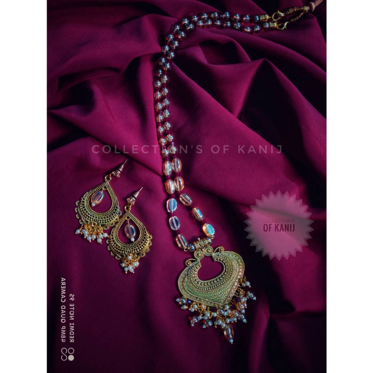 Exclusive Glass Beads With Crystal And Gajra Set With Earrings