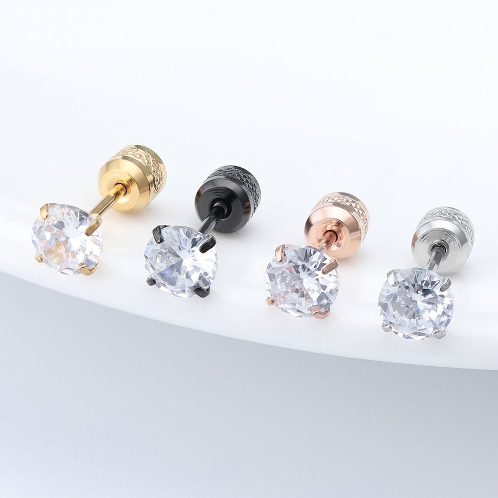Fashion Four Claw Zircon Cartilage Stainless Steel Ear Stud Crystal Zircon Earrings Piercing Jewelry Steel Clear