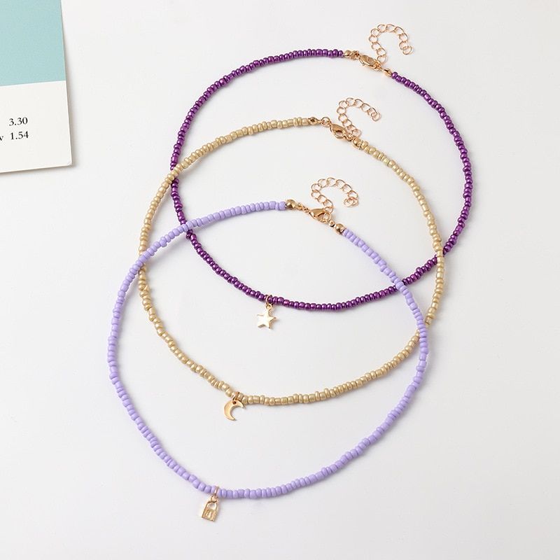 3pcs/set Colorful Acrylic Resin Beads Star Moon Lock Butterfly Pendant Necklace for Women Party Summer Jewelry Gift 2021 New