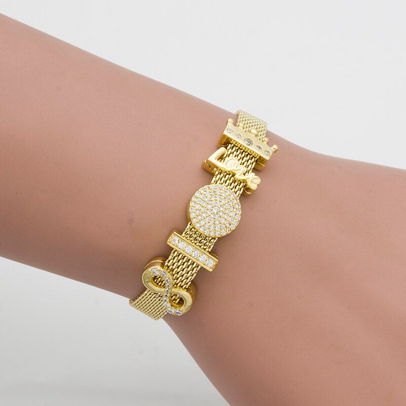 RANDORS hgih quality REFLEXIONS BRACELET Charms bead for women Bracelet 3color clip with AAA zircon gift golden bracelet