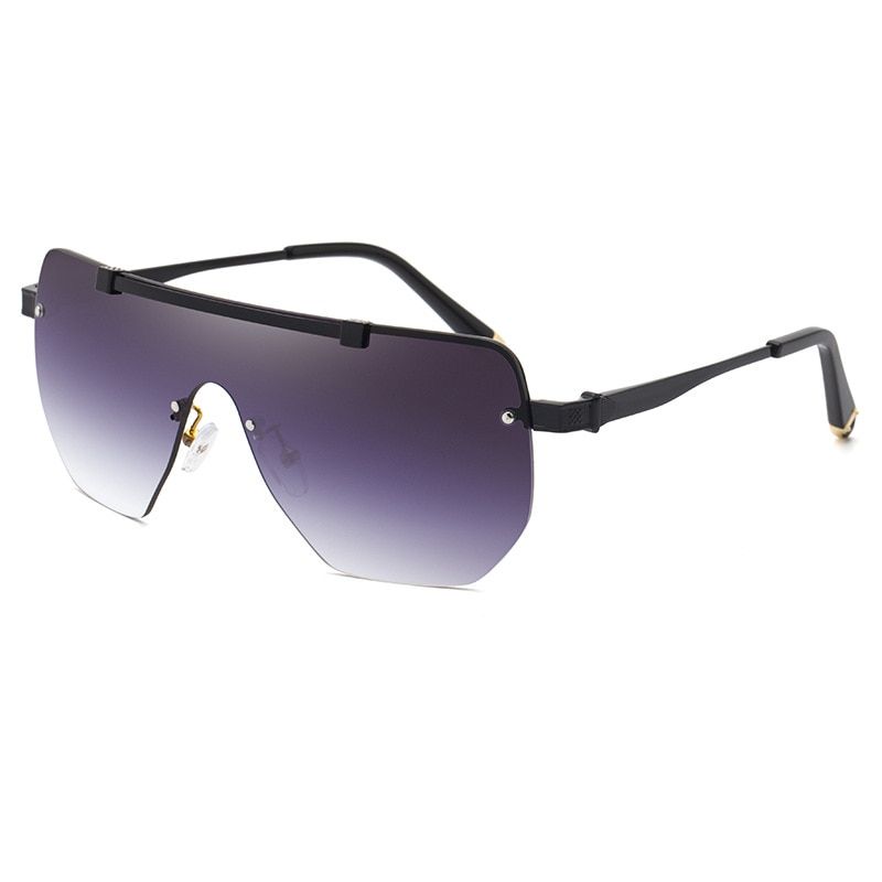 Oversized Square Sunglasses For Men One Piece Gradient Lens Big Frame Sun Glasses 2021 Semi-Rimless  Design UV400 Driving-C01 Black DouGray-white