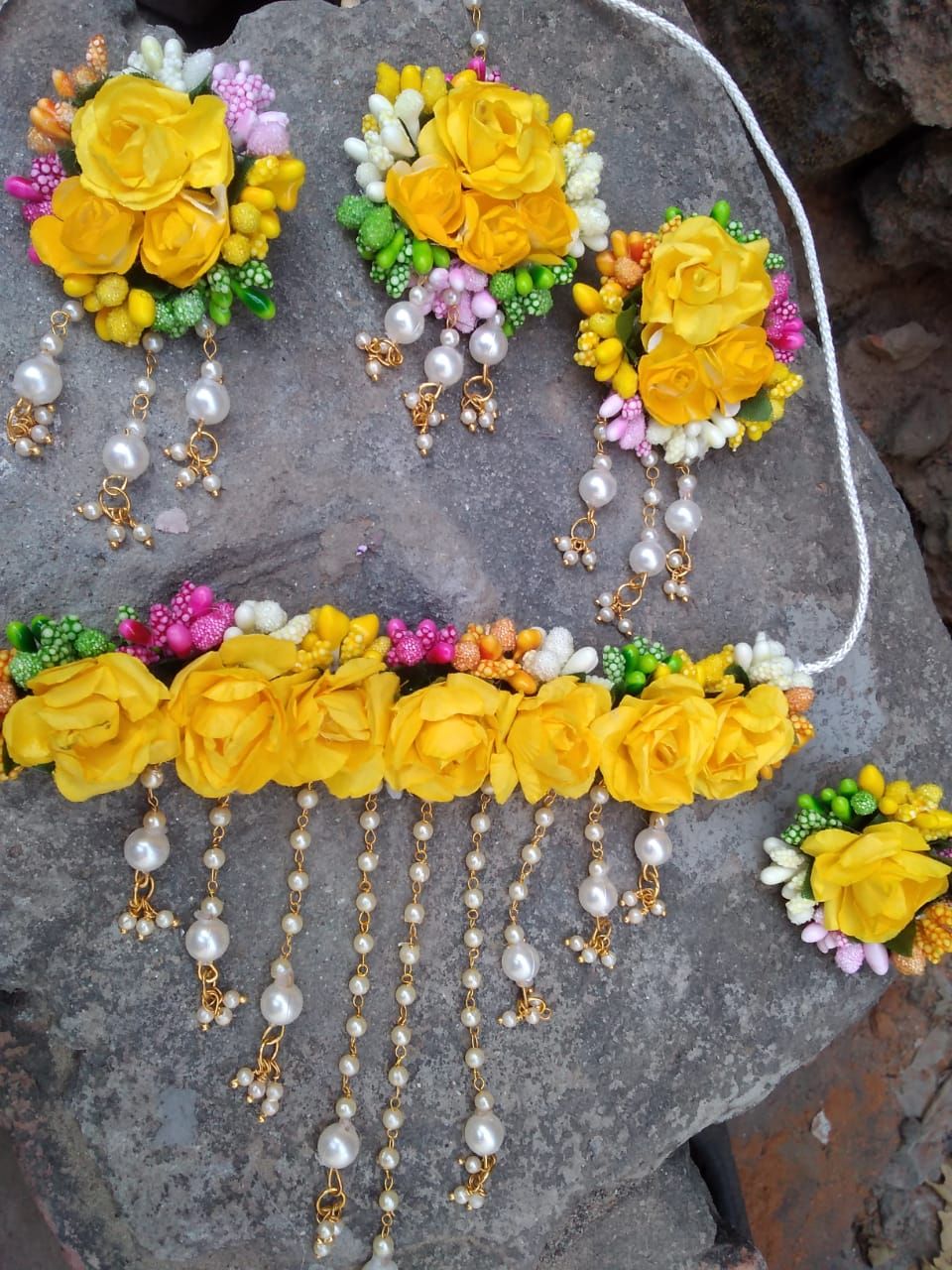 Flower Jewellery Earrings tikli Chokew an finger ring Bridal/Holud/Boishakh Fashion For Women