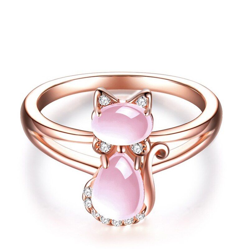 Bague Ringen Cat Design Created Pink Quartz 925 Silver Jewelry Rings for Women Wedding Party Fine Jewelry Ring Wholesale Gift