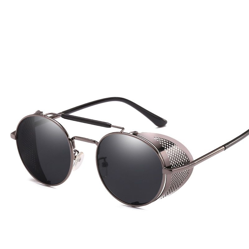 MUSELIFE Retro Round Metal Sunglasses Steampunk Men Women  Designer Glasses Oculos De Sol Shades UV Protection-3--Black-As Picture