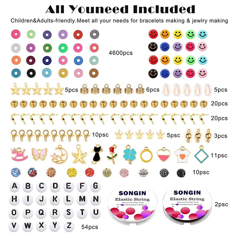4600Pcs Clay Beads Kits for Bracelets Making , with Pendant Charms