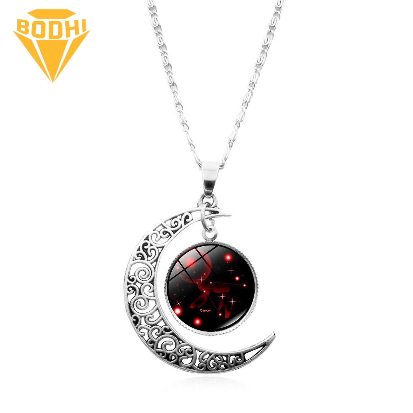 12 Constellation Half Moon Zodiac Sign Astrology Horoscope Pendant Necklace