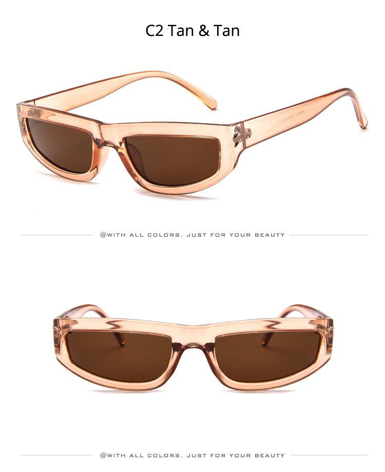 C2 Tan Tan[EL Malus]Small Thin Square Frame Sunglasses Women Mens Pink Tan Lens Leopard Shades Ladies Sun Glasses Oculos