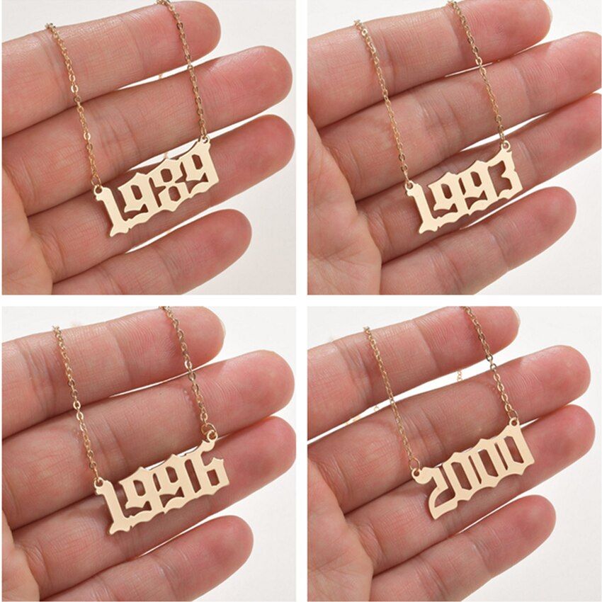 Kinitial Custom Birth Number Charm Necklaces Wedding Year Anniversary Necklace Gothic Date Necklace Birth Year Pendant Jewelry