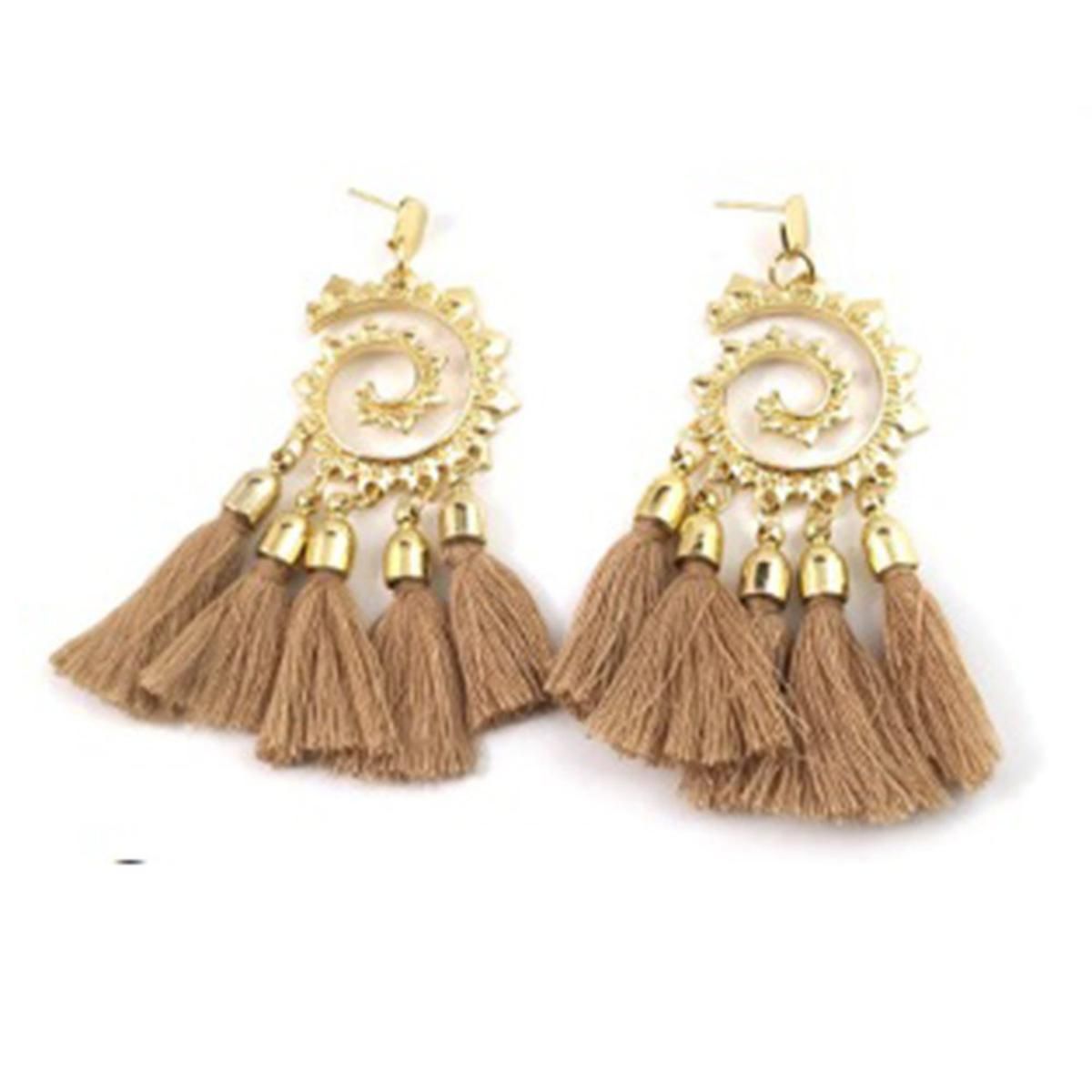 TE Fashion hand-knit long bohemian tassel earrings earrings Prevent allergy