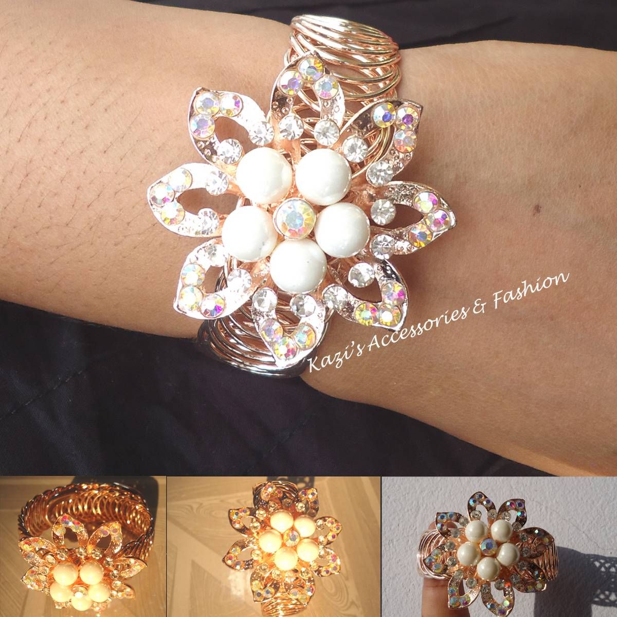 Bracelet Gold Plated With Stone Work Adjustable Bangle Jewelry for Women.