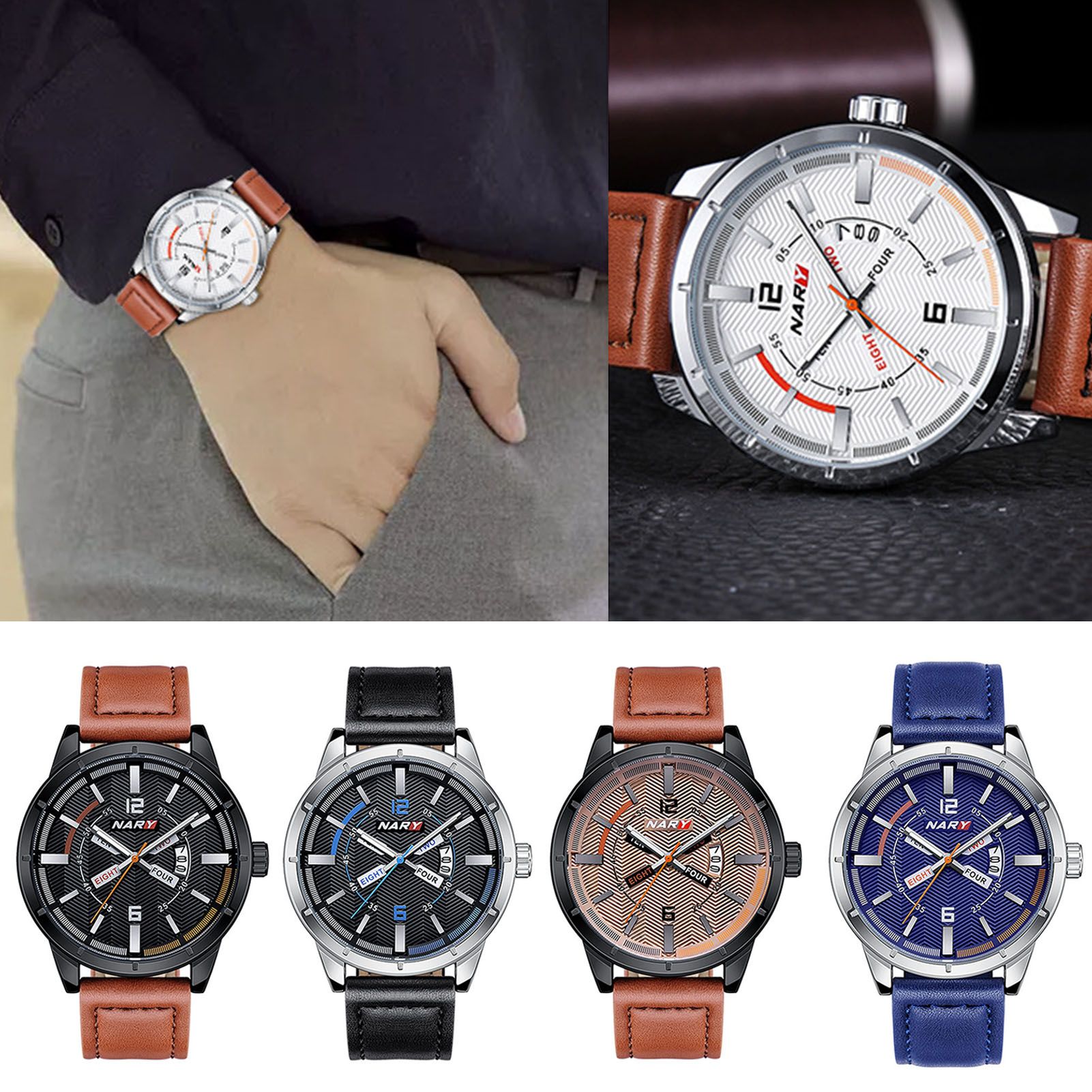 NARY Luxury Big Dial Accurate Alloy Luminous Round Dial Quartz Wristwatch Work Watch