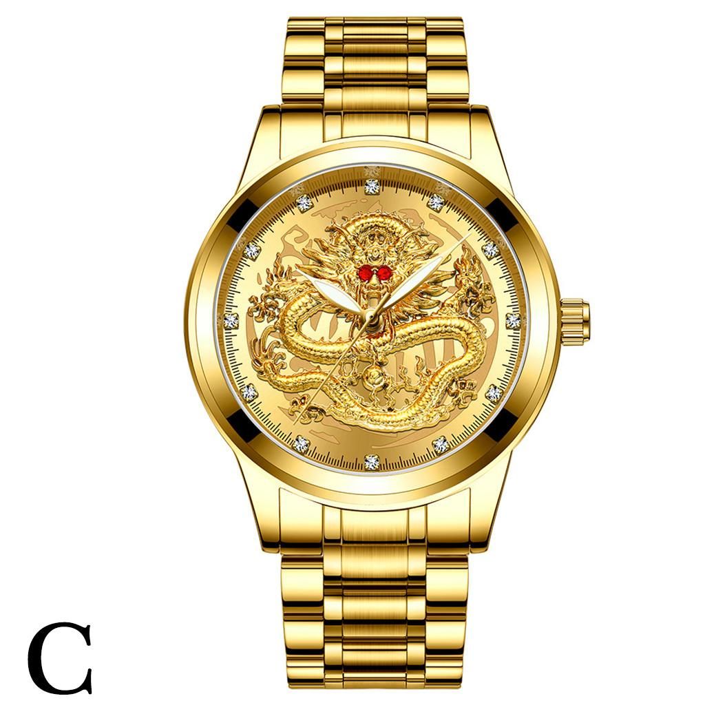 Embossed Diamond Dragon Face Watch Men's Waterproof Quartz Watch
