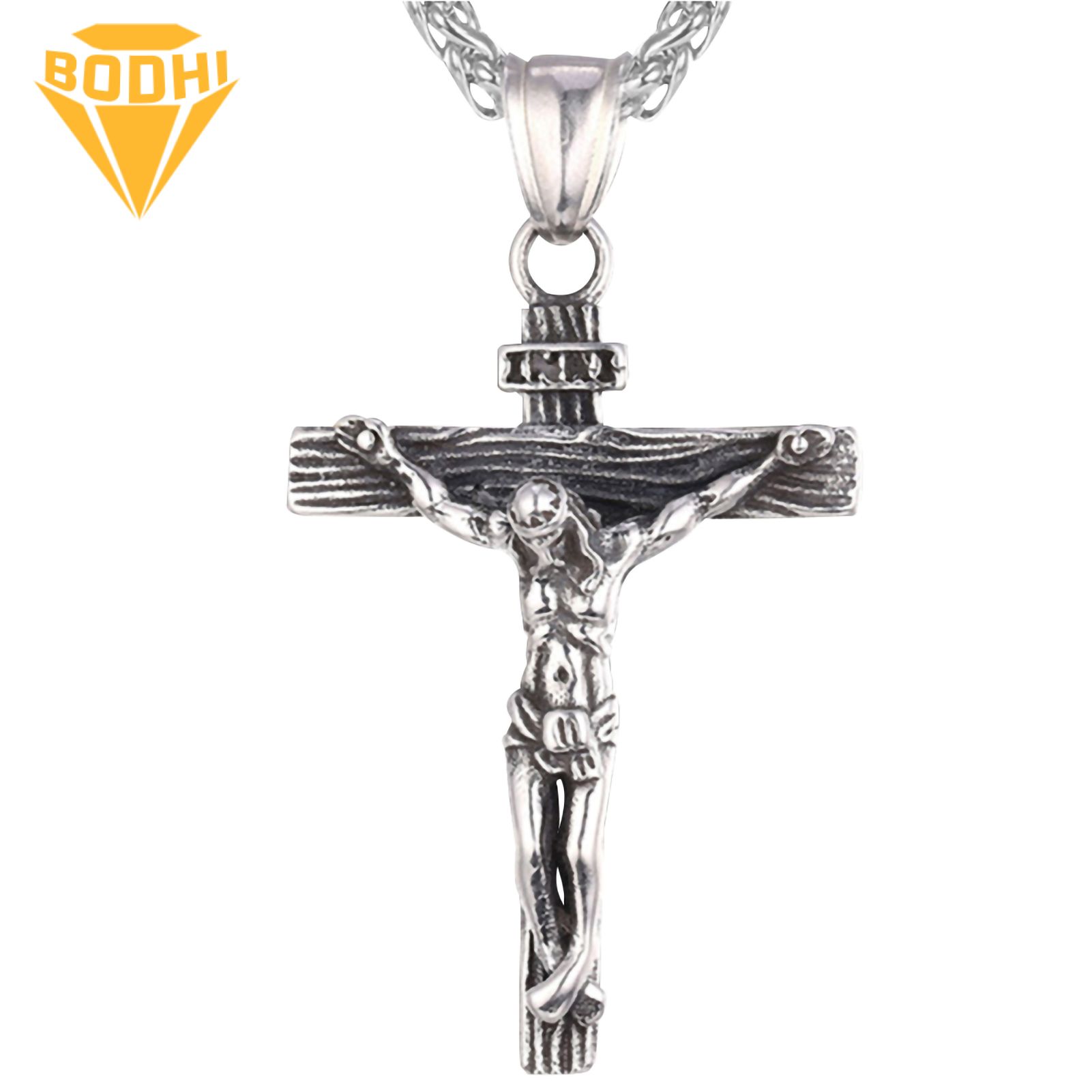 Men Necklace Jesus Cross Dangle Anti Rust Stainless Steel Jesus Pendant Necklace Jewelry for Party