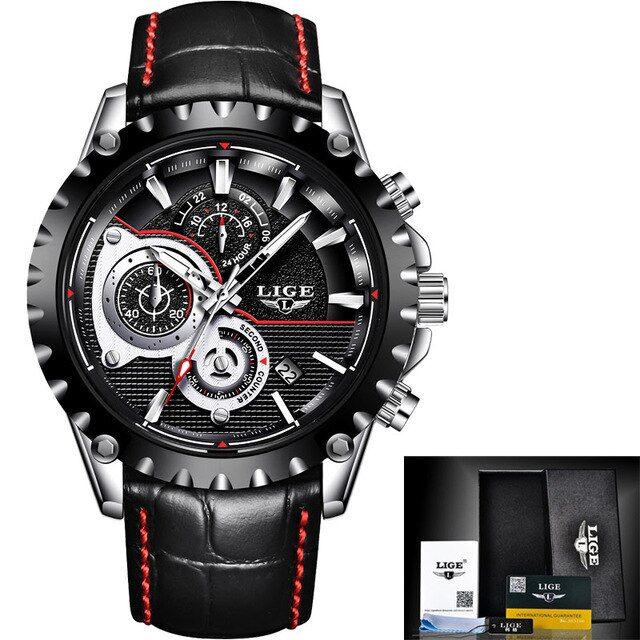 Reloj Hombre LIGE Watch Men Top Brand Luxury Quartz Wrist Watch Militray Leatherproof Sport Chronograph