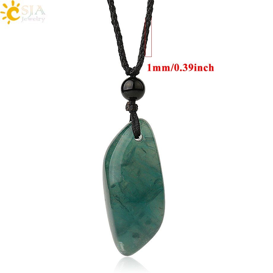 CSJA Natural Stone Irregular Pink Quartz Fluorite Purple Crystal Black Rope Necklace for Women Men Healing Jewelry