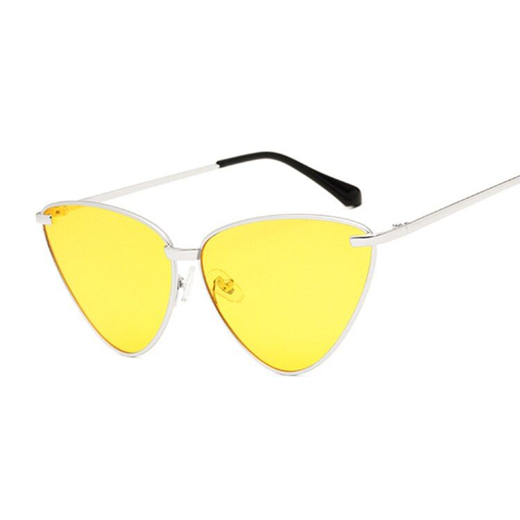 SilverYellowFashion Cute Retro Cat Eye Sunglasses Women Vintage Brand Designer Pink Cateye Sun Glasses For Female Ladies Oculos De Sol