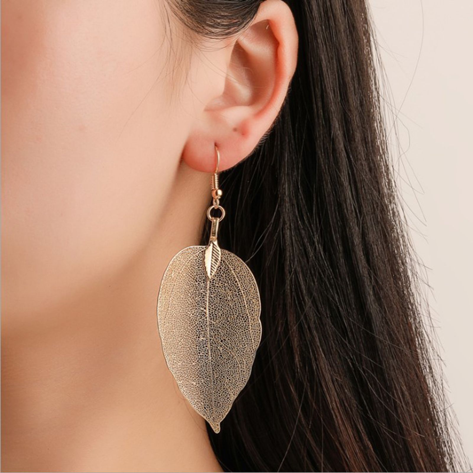 Dangle Earrings Leaf Shape Hollow Bright Dangle Earrings