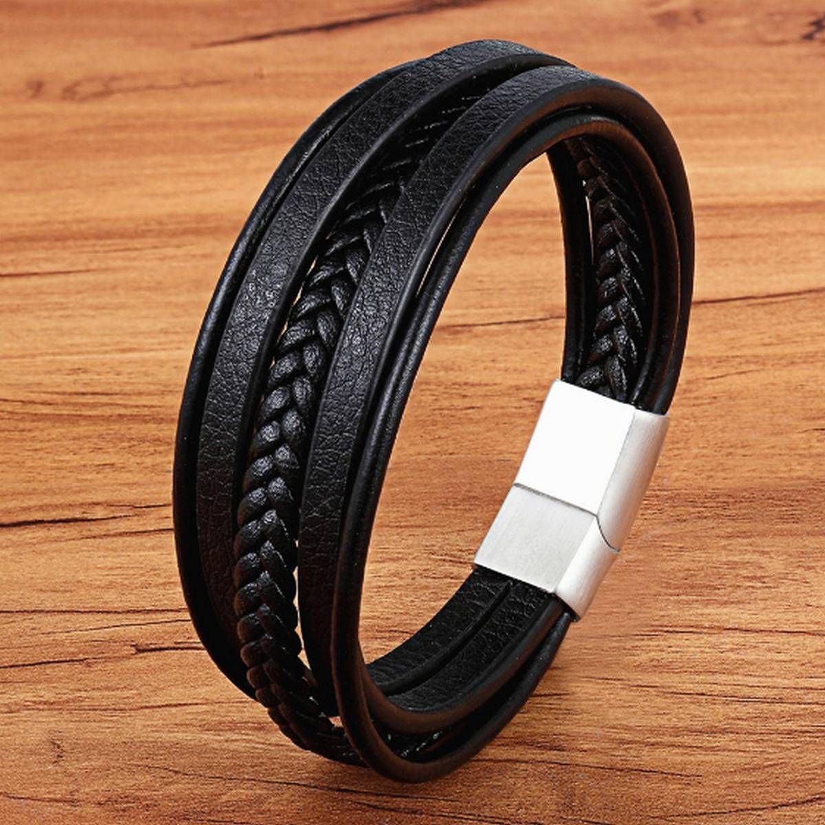Multilayer Leather Bracelet Men  Stainless Steel Top Quality Jewelry Male BlackBraided  Fashion Punk
