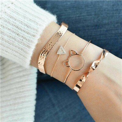 Docona Bohemia Geometric Moon Leaf Cat Hat Arrow Bracelet Crystal Knot Triangle lightning Opeing Bracelets for Women Jewelry