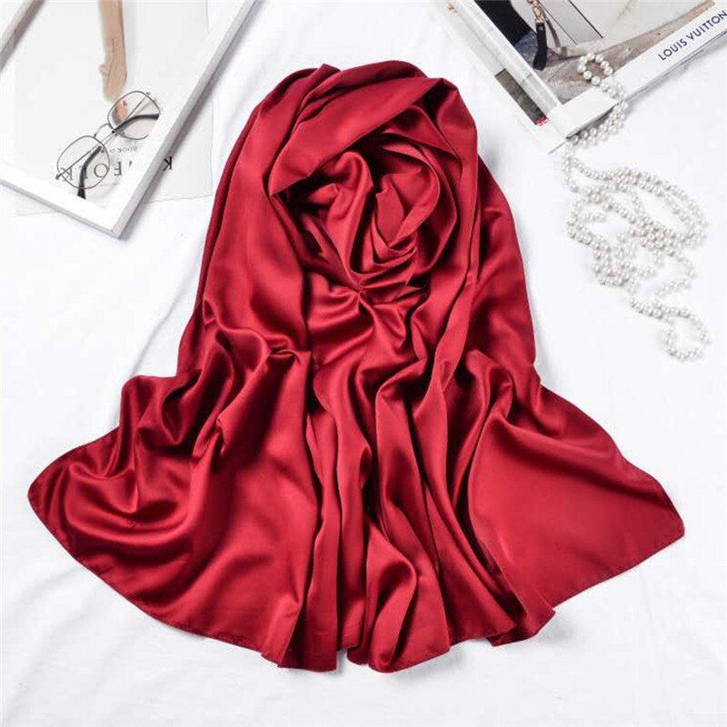 110*110 cm Black Women Square Silk Scarf Wraps Autumn Winter Sjaal Luxury Large Satin Scarves Muslim Head Scarf